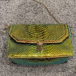 Gently Loved Elegant Greens and Golds Crossbody Bag Metallic Scales